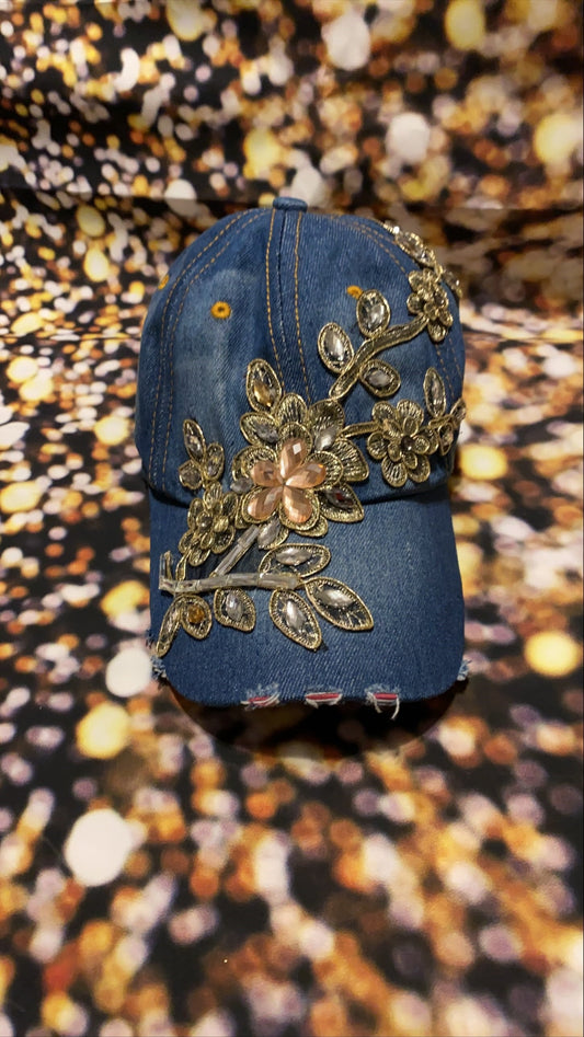 Blue Jeans Cap with Embellishments