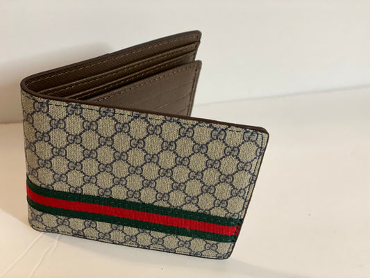 Blue Small Print GG Men's Wallet w/ Original Stripe