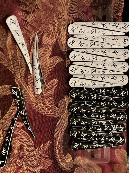 LV hair clips set of 2 black & white